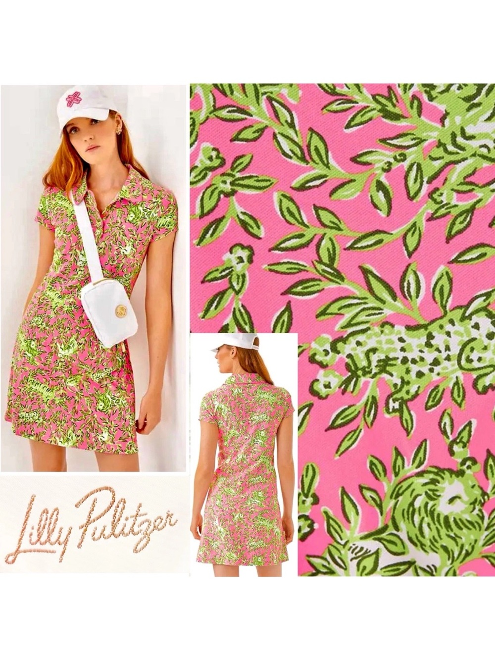 Lilly Pulitzer 2 Piece Pink and Lime Floral Polo Dress
